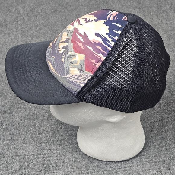 Eddie Bauer Black Trucker Hat Mountain Graphic Mesh Snapback Cap Nature Outdoor - Picture 3 of 7